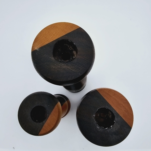 Two-Tone Wooden Candle Stick Holders - set of 3 - Picture 6 of 8